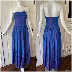 Jessica McClintock Gunne Sax Blue Iridescent Prom Dress Strapless Y2K Size 5